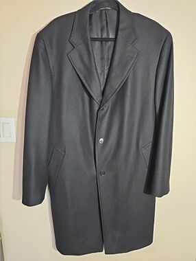 Canali 100% Pure Wool Classic Mens Black Overcoat Size 56 Euro